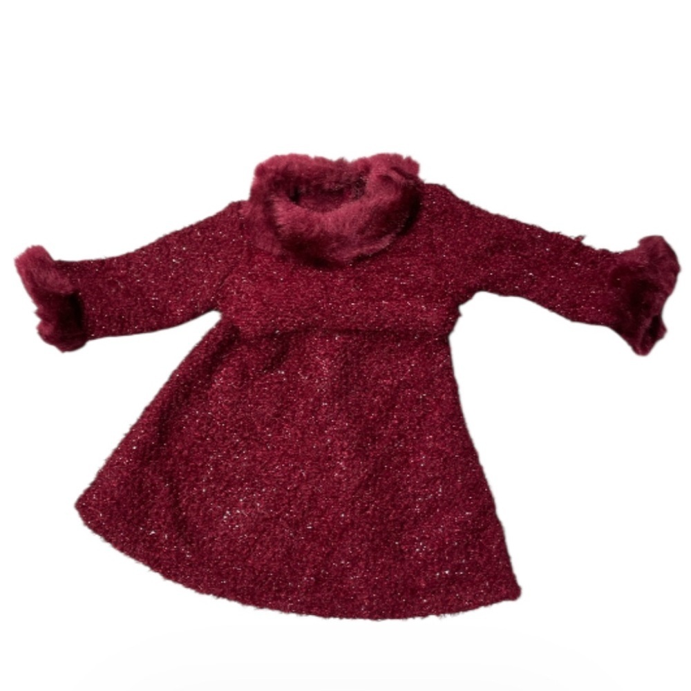 American Girl Burgundy Velvet Holiday Dress Outfit Shoes Tights AG Tagged - Picture 4 of 13